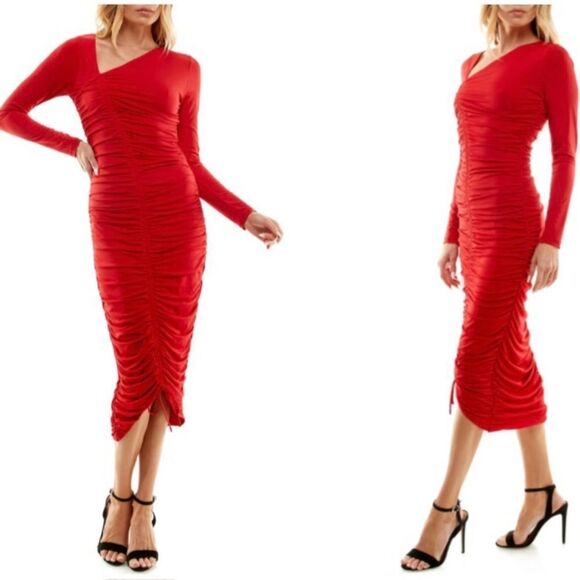 Socialite | Ruched Asymmetric Long Sleeve Dress | Size M - Picture 2 of 2